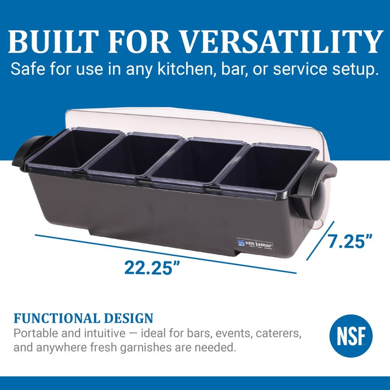 San Jamar Dome Garnish Center 4 Tray with Dome Lid for Kitchen, Bar, and Restaurants, Plastic, 12 Pints, Black - Image 2